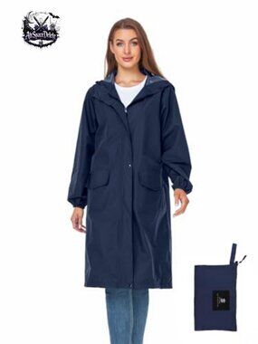 Women's Lightweight Packable Waterproof Long Rain Jacket Knee Length
